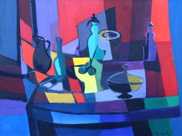 Marcel Mouly "Le Compotier Jaune au Siphon Vert" Acrylic on Canvas
