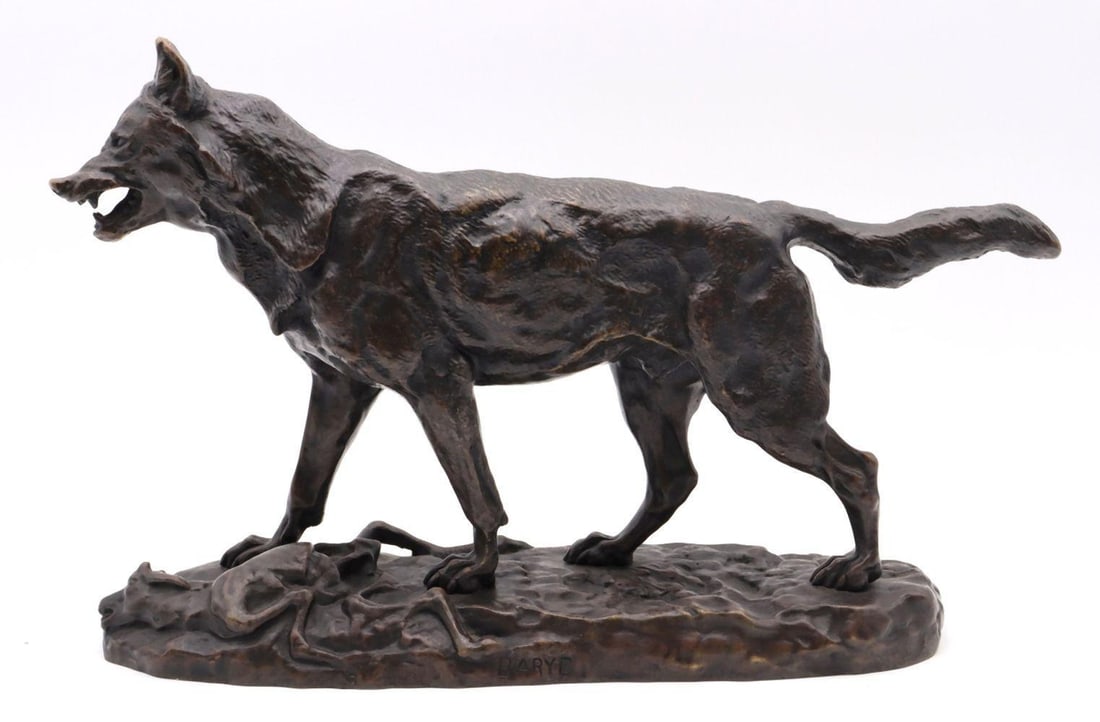 Antoine Barye (French, 1796-1875) "Growling Wolf" Bronze Sculpture