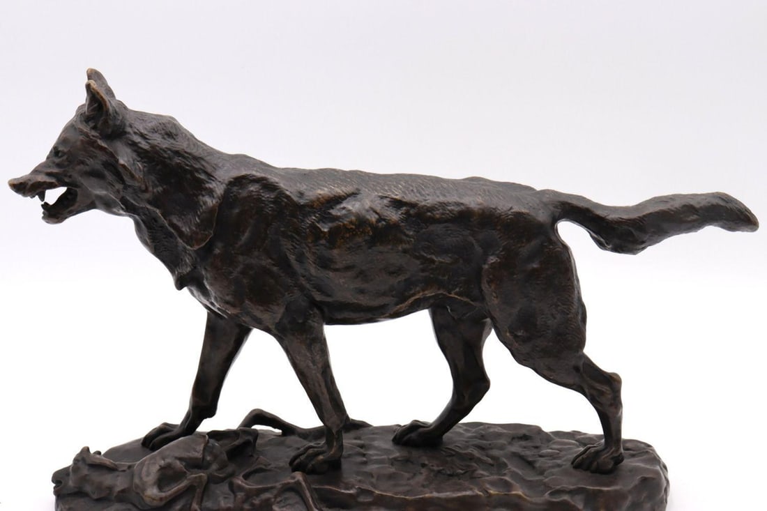 Antoine Barye (French, 1796-1875) "Growling Wolf" Bronze Sculpture - 2