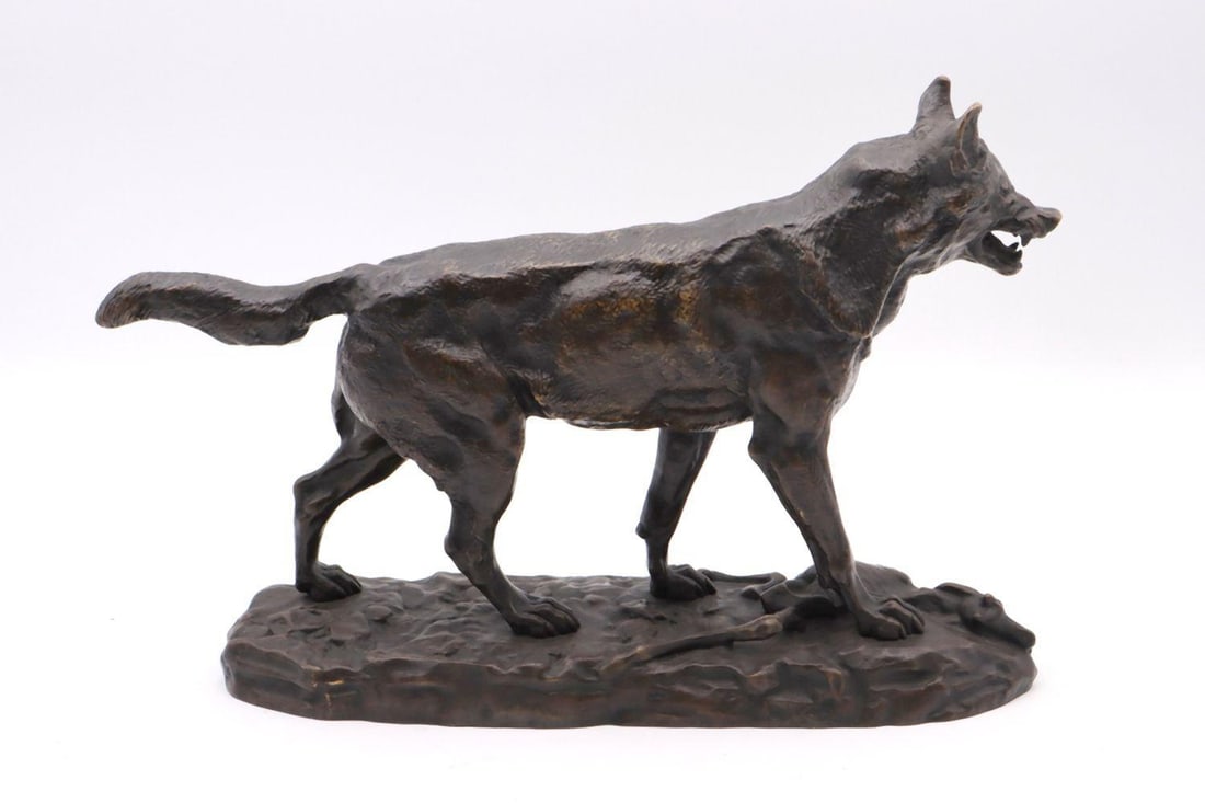 Antoine Barye (French, 1796-1875) "Growling Wolf" Bronze Sculpture - 4
