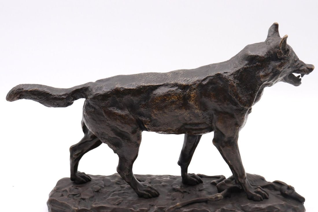 Antoine Barye (French, 1796-1875) "Growling Wolf" Bronze Sculpture - 5