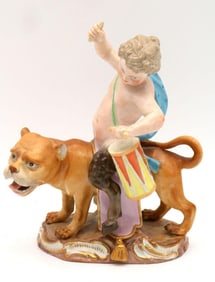 18th C. Meissen Hand-Painted Porcelain Satyr Figurine