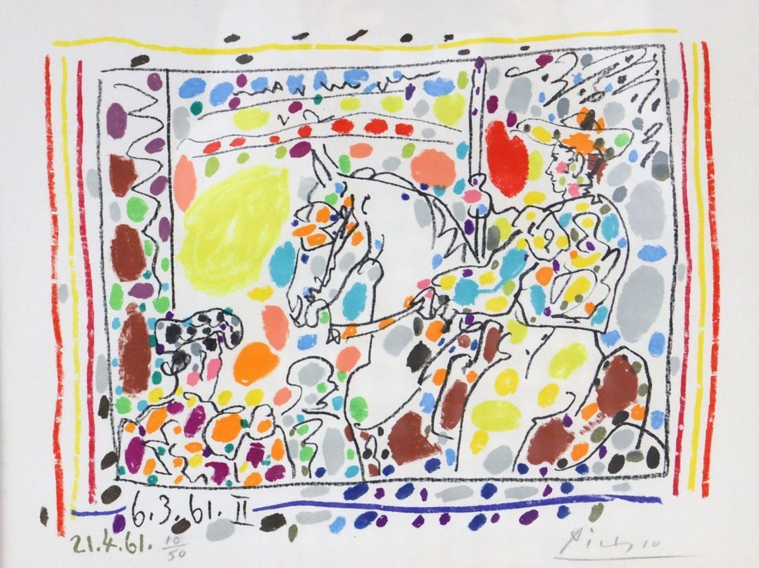Pablo Picasso (Spanish, 1881–1973) "Picador II" Color Lithograph: Pablo Picasso (Spanish, 1881–1973) Picador II Color Lithograph Numbered 10/50 12 in. wide x 9 1/2 in. high 26 in. wide x 23 in. high (with frame) A color lithograph depicting a