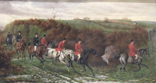 Antique F. Cecil Boule "Fox Hunt" Oil Painting on Canvas
