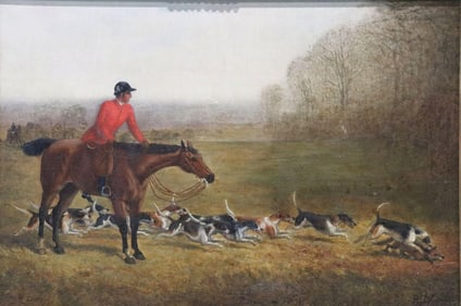 Antique R. D. Levett "Fox Hunt" Oil Painting on Canvas