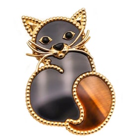 Van Cleef & Arpels "Cat" 18Kt Onyx & Tiger's Eye Brooch
