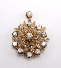 Antique 14Kt Rose Gold & Diamond Pendant/Brooch