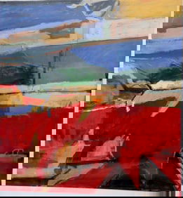 Robert Robinson (American, 20th C.) "Flower Landscape" Acrylic on Paper