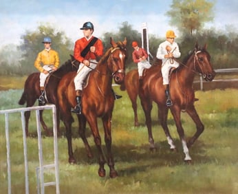 Late 20th C. Equestrian Oil Painting on Canvas