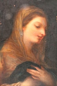 19th C. European "Our Lady" Oil Painting on Metal Plate