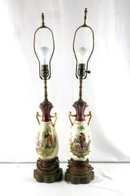 Pair of 19th C. French Hand-Painted Urn Style Table Lamps