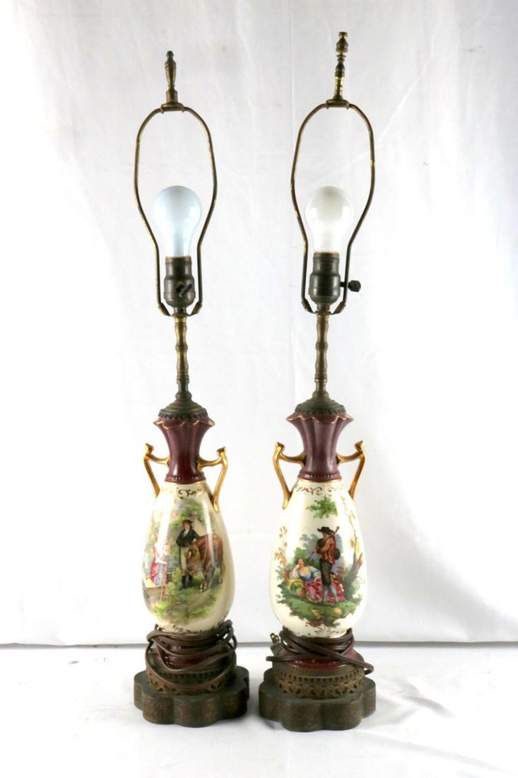 Pair of 19th C. French Hand-Painted Urn Style Table Lamps (1 of 5)