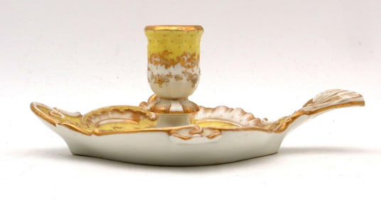 Antique Gilt Porcelain Chamberstick