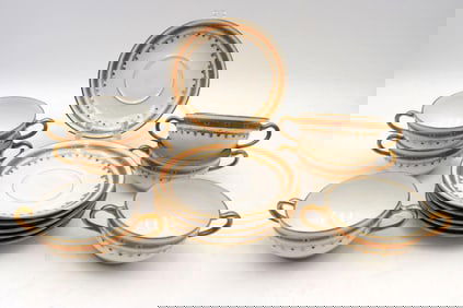 Set of 12 Haviland Double-Handled Teacup & Saucer Set