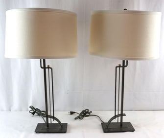 Pair of Hubbardton Forge Pierced Arc Table Lamps