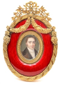 Early 20th C. French Enamel & Brass Picture Frame