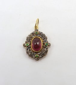 Vermeil Sterling Silver Rhodolite Garnet, Emerald & Diamond Pendant