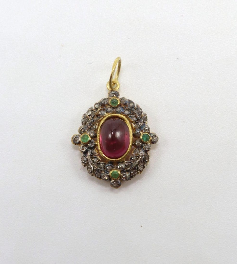 Vermeil Sterling Silver Rhodolite Garnet, Emerald & Diamond Pendant (1 of 2)