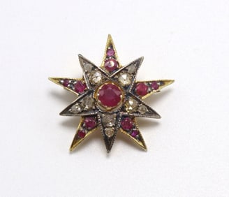 Vermeil Sterling Silver Ruby & Diamond Star Pendant/Brooch