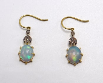 Vermeil Sterling Silver Opal & Diamond Earrings