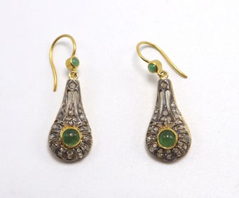 Vermeil Sterling Silver Emerald & Diamond Earrings