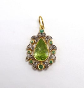 Vermeil Sterling Silver Peridot, Emerald & Diamond Pendant