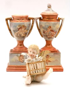 Antique Victoria Carlsbad Putti & Miniature Urn Figurines (Restorer's Delight)