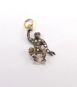 Vermeil Sterling Silver Diamond & Ruby Monkey Charm Pendant