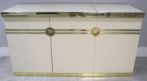 Pierre Cardin Cream Laminate & Brass Bar Credenza
