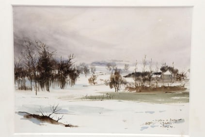 Yves De Mare "La Plaine de Bailly" Watercolor on Paper