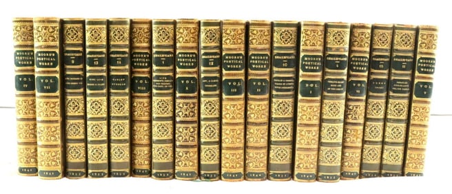 Complete 18 Vol. Library Set "Shakespeare & Moore" Poetical Works