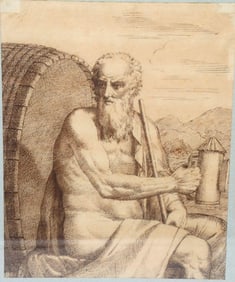 Antique Italian School "Diogenes of Sinope" Engraving on Paper