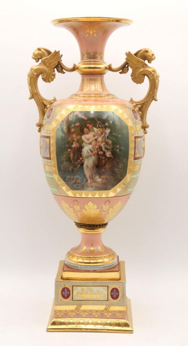 19th C. Royal Vienna "Nymph and Cupid" Porcelain & Bronze Urn (1 of 9)