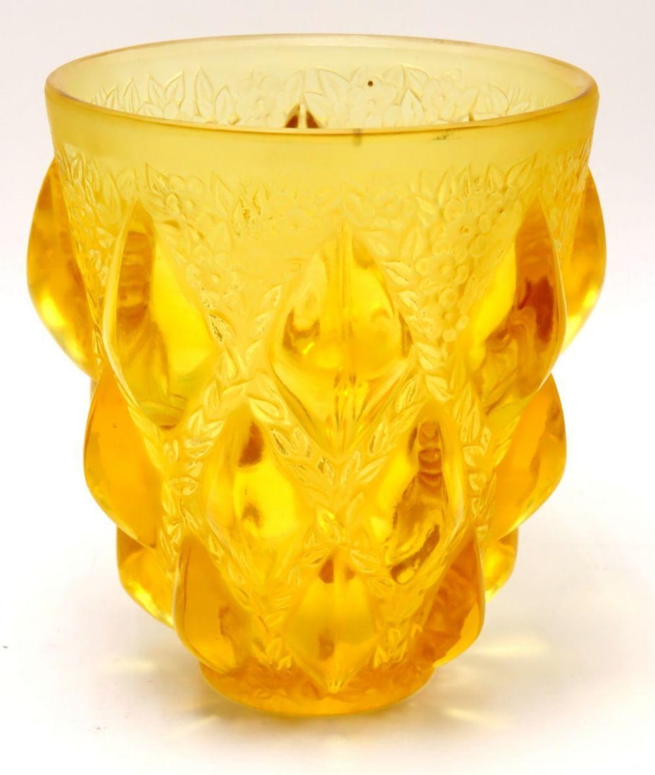 René Lalique "Rampillon" Amber Glass Vase (1 of 8)