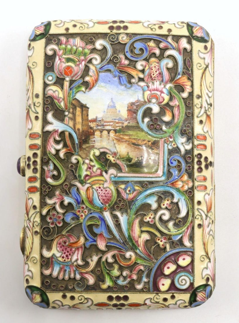 European Hand Painted Enamel & Sterling Silver Cigarette Case (1 of 5)