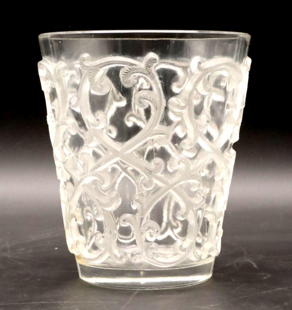 René Lalique "Sarments" Glass Rinser: René Lalique (French, 1860–1945) "Sarments" Glass Rinser Model No. 3478 Circa 1938 France, mid-20th century Measurements: approximately 5 3/4" high x 5" diameter A