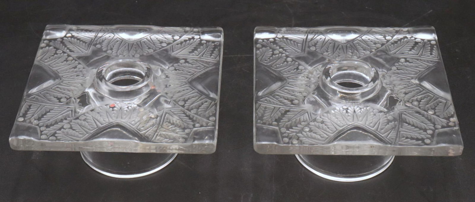 Pair of Early Lalique "Chantilly" Glass Candle Holders (1 of 4)