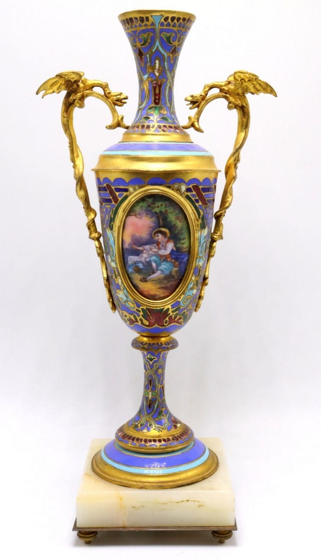 Antique French Gilt Bronze and Champlevé Enamel-Mounted Urn (1 of 9)