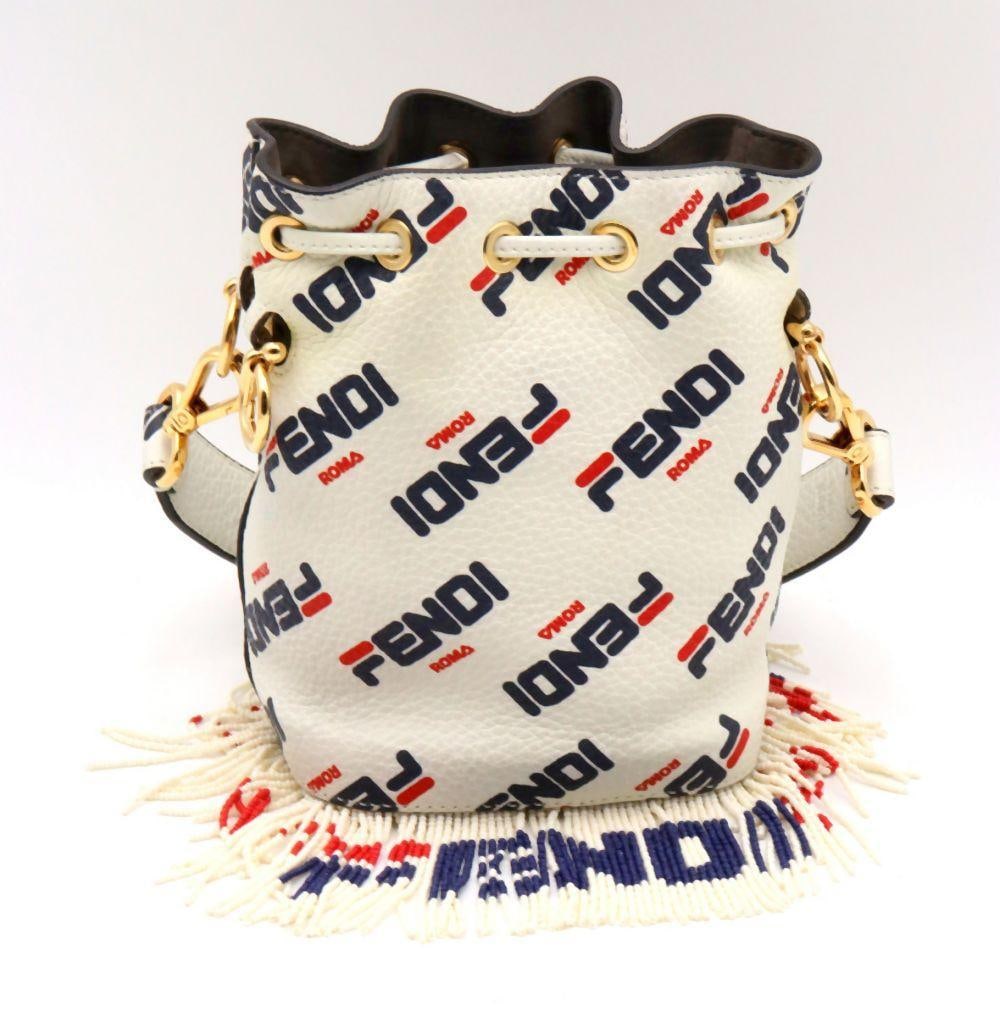 Fendi x Fila Mania "Mini Mon Tresor" Beaded Fringe Bucket Bag: Fendi x Fila Mania "Mini Mon Tresor" Beaded Fringe Bucket Bag Measurements: 7" L x 6" W Beaded bucket bag by Fendi in collaboration with Fila, designed in the Mania collection and feat