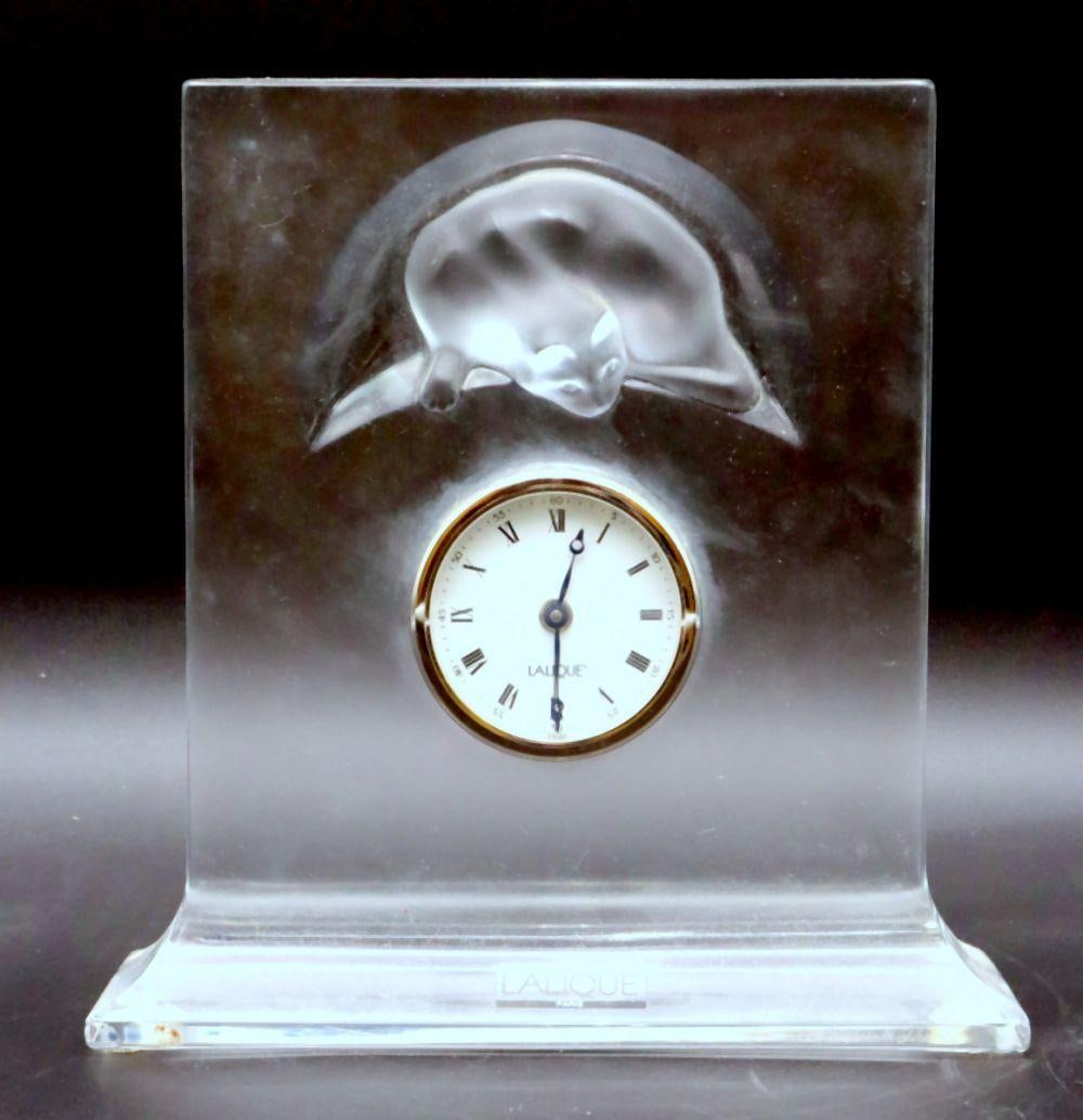Lalique “Chat Horloge” Frosted Glass Clock (1 of 6)