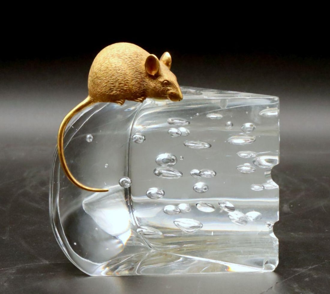 Steuben “Mouse & Cheese” 18Kt & Crystal Sculpture (1 of 5)