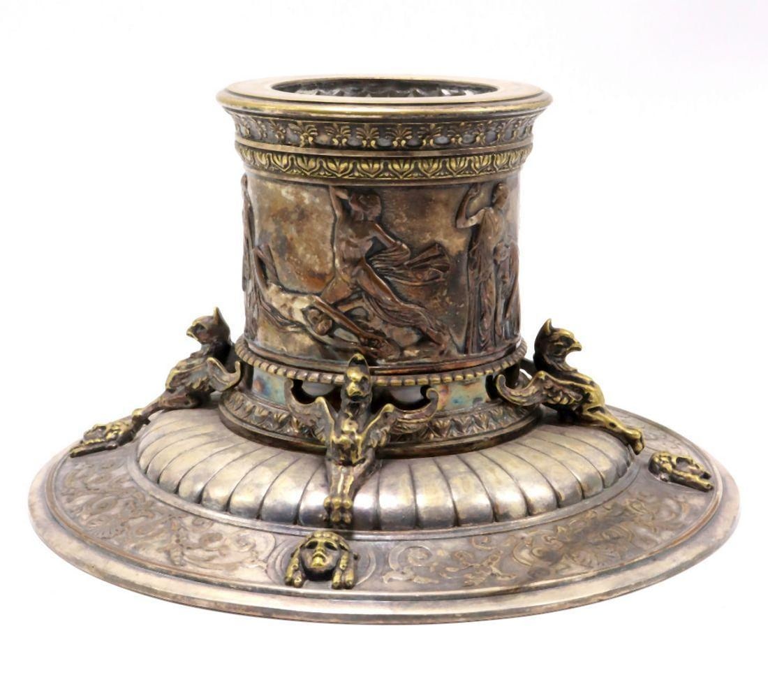 Elkington & Co. Silver-Plated & Crystal Art Nouveau Inkwell (1 of 8)