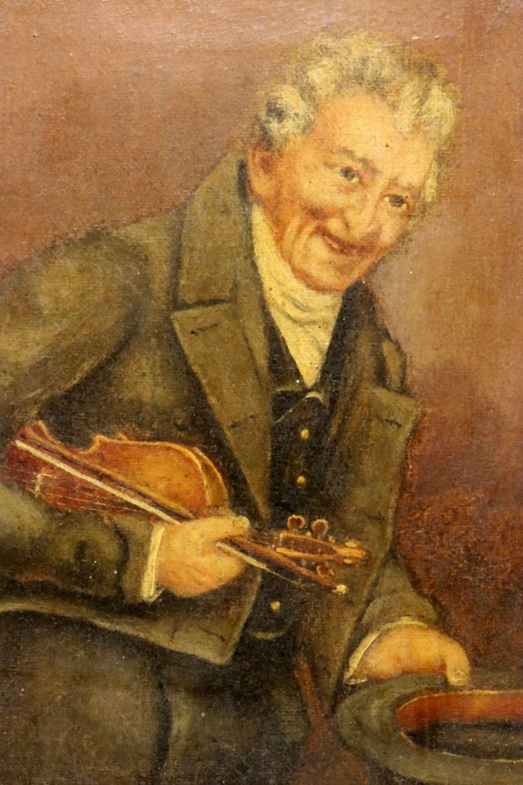 W. Pitcher "Man With Violin" Oil Painting on Canvas: W. Pitcher "Man With Violin" Oil Painting on Canvas 18th-19th Century Measures approx. - 12" W x 15" L A small-scale portrait depicting an elderly man holding a violin and bow, shown