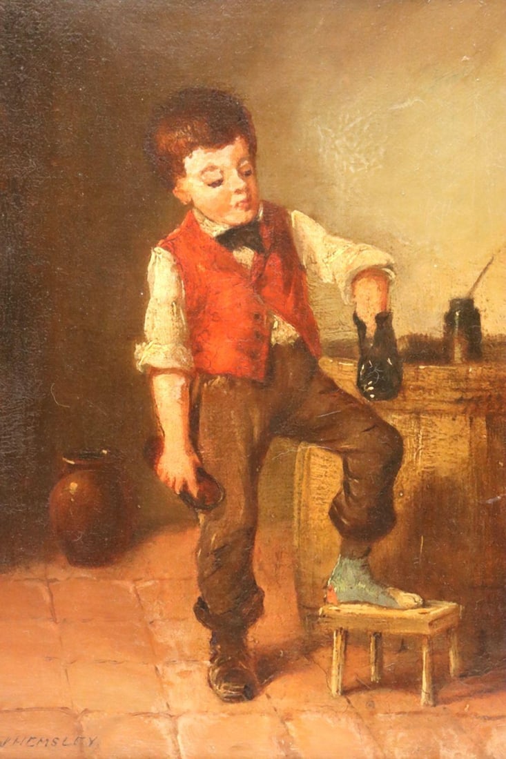 William Hemsley "Shoe Shine Boy" Oil Painting on Canvas (1 of 6)