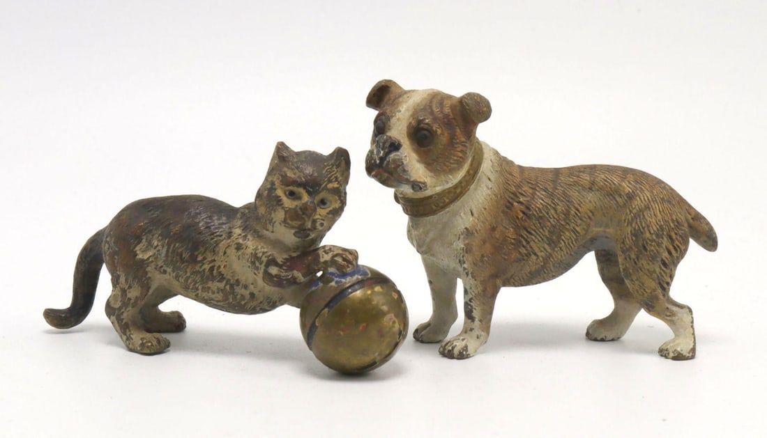 Late 19th C. Cold Painted Bronze Cat & Dog Figurines (1 of 6)
