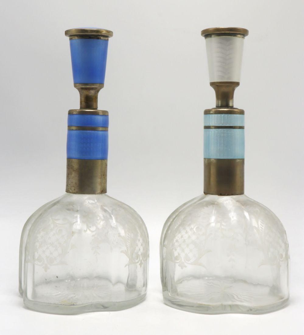 Pair of European Silver & Enamel Crystal Decanters (1 of 7)