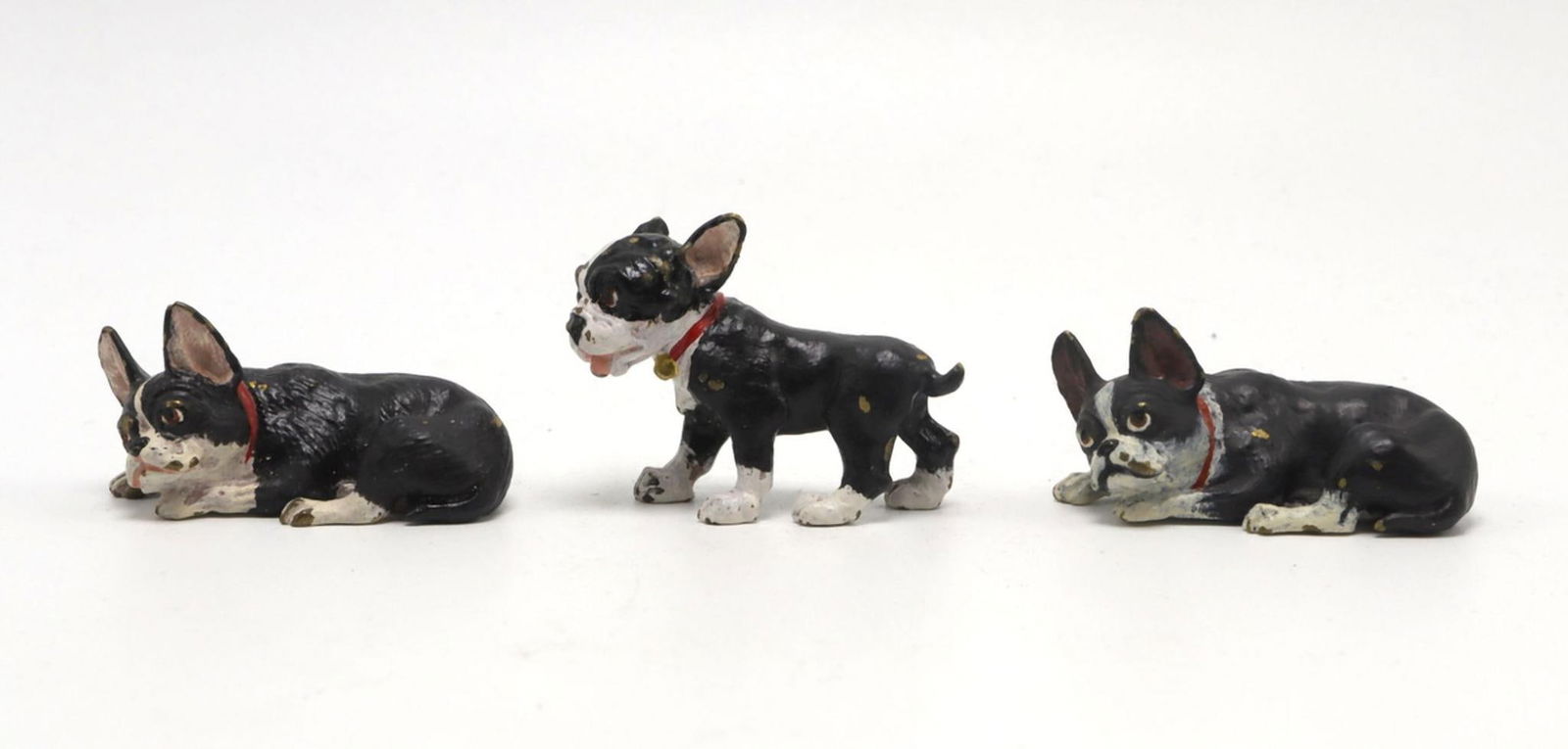 After Franz Bergmann "Miniature French Bulldog Dog" Bronze Group: After Franz Xaver Bergmann (Bergman) (Austrian, 1861-1936) Three Miniature French Bulldog Dog Figurines early 20th century to mid 20th century Cold-painted bronze Measurements Each approximately 2 in.