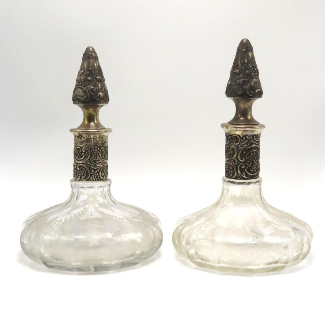 Pair of 19th C. Silver & Crystal Decanters (1 of 5)