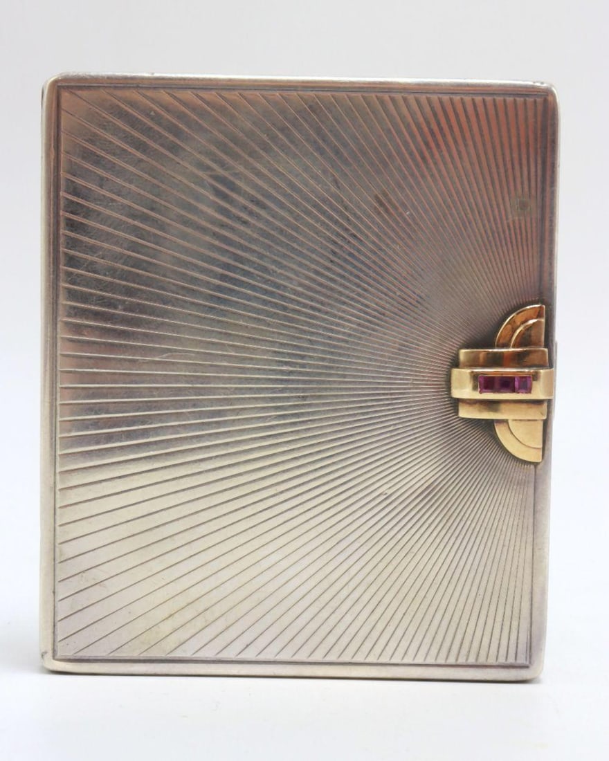 Art Deco Cartier 14Kt, Ruby & Sterling Silver Cigarette Case (1 of 5)