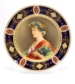 Antique Royal Vienna, Dresden Hand-Painted Porcelain Portrait Plate